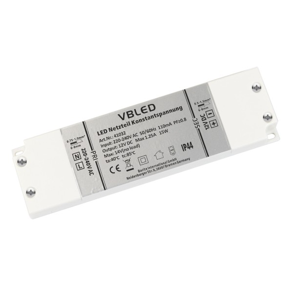 LED Netzteil Konstantspannung / 12V DC / 15W Ultra Slim Flach IP44